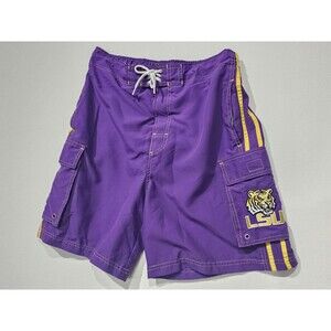 LSU Logo Official Tigers Swim Trunks Shorts Mens M 32/34 Lined Pocket NCAA